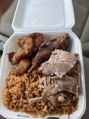 I got the roast pork chicken and rice and sweet plantains