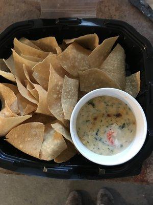 Lobster Artichoke chips and dip. Price is 9.99 not worth more than $3.99