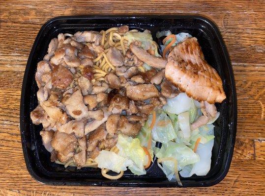 Chicken Bento Box with noodles and extra salmon  delicious