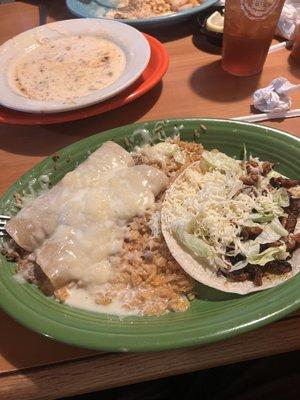 Enchiladas and Al Pastor taco.