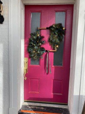 Pink Door with Peacock Feathers