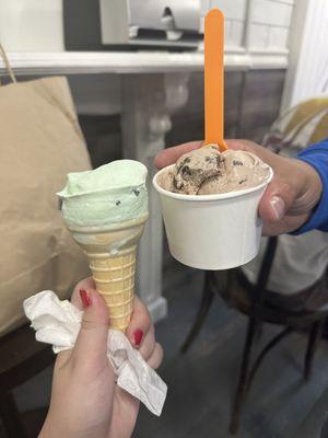 Mint chocolate in a cake cone and Nutella Oreo in a cup