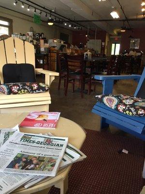 New seating area by the window at Bowdon Coffee Roasters.