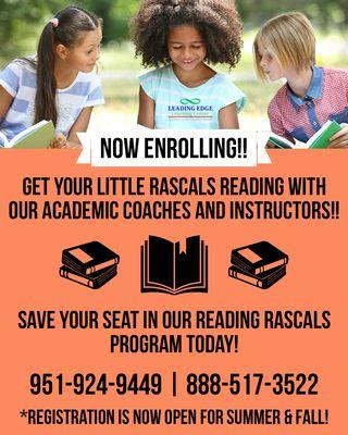 We invite you to come check out our customized early learn to read program: "Reading Rascals"!