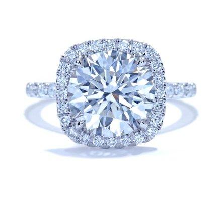 Custom Cushion Cut Diamond Halo Engagement Ring