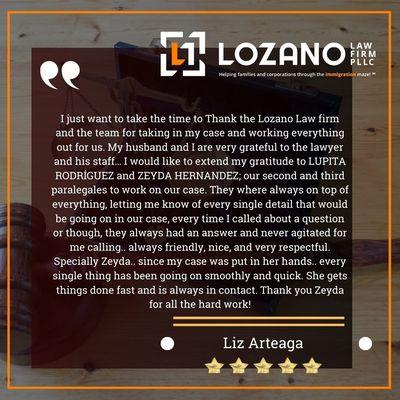 Lozano Law Firm Client Testimonial By Liz Arteaga