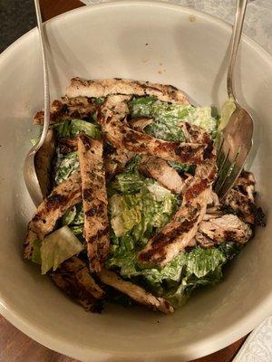 Delicious Caesar salad with grilled chicken. The flavorful grilled chicken is an additional seven dollars