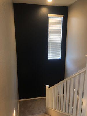 Blue accent wall on stairs