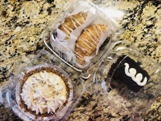 Coconut cream pie, fried pies and a really good chocolate cake with marshmallow cream inside.