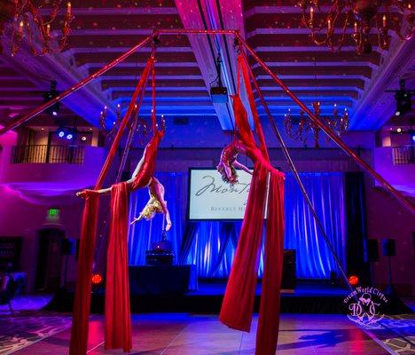 Synchronized acts & ambience including Aerial, Contortion, Acrobatics, Hoops, Fire, Stilts