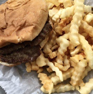 Double burger and fries. Fills a hunger hole but so-so quality.