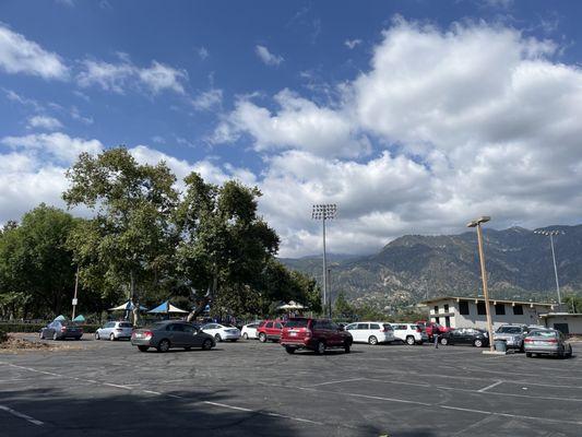 Backdrop of the mountains at Victory Park