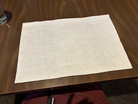 white paper with pretty placemat hidden under it.