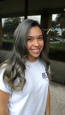 Grey Gun Metal Hair. Pre lightened and toned.