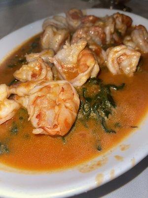 Shrimp Luciano over Sauteed Spinach