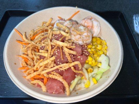 Bowl with shrimp and tuna