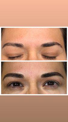 Before and after microbladed brows