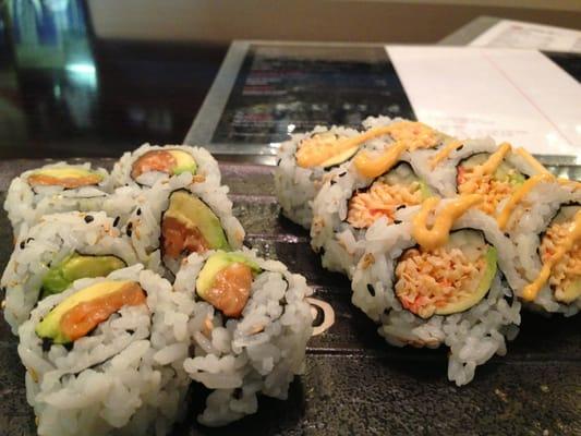 Salmon avocado on left, Mexican roll on the right. Good. Will get it again.