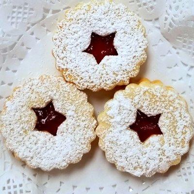 Linzer tarts. Raspberry jam sandwiched between two buttery almond cookies