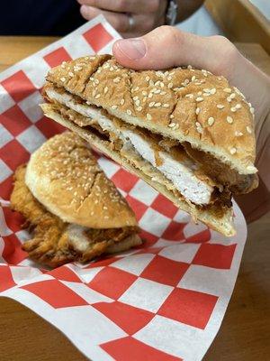 "Dave's Zooper" (breaded pork tenderloin sandwich) cross section