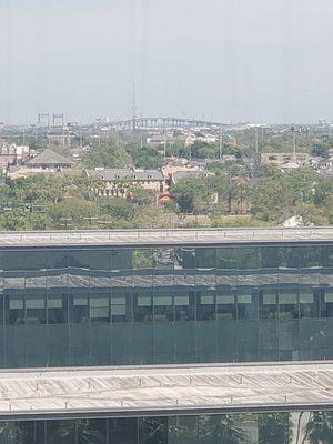 Panoramic view of the city and the West Bank Bridge in the distance