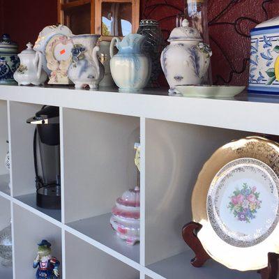 Cute cookie jars and old plates