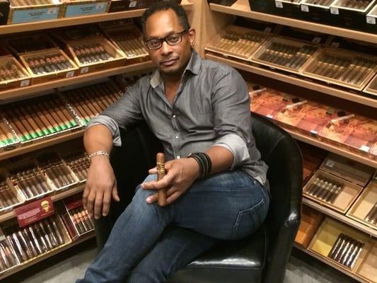 Ya never know who is going to stop by..World Renown Techno DJ Derrick May, Just finished smoking 2014 #1 Cigar of the Year!