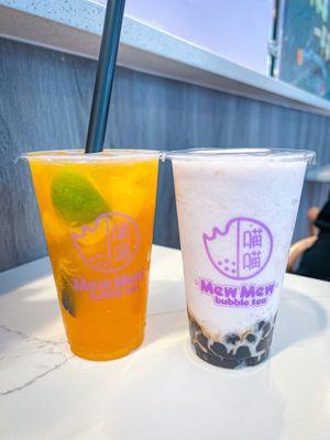 Mango fruit tea + Taro slush