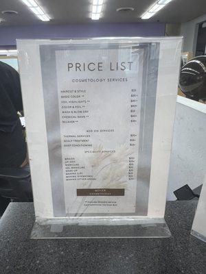 Services price list