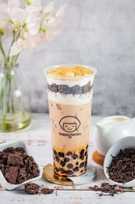 The newest drink on our menu - its a trifle cake that you can eat on the top while enjoying the bubble tea!