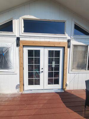 Entryway from deck. I did the trim. However, I can do the install of the French doors....