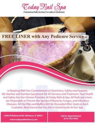 FREE LINER with Any Pedicure Service.  http://todaynailmchenry.com