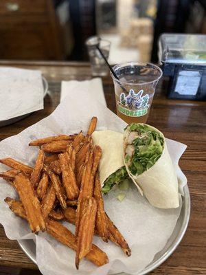 Sweet Potato Fries, Chicken Caesar Wrap and Amaretto Sour