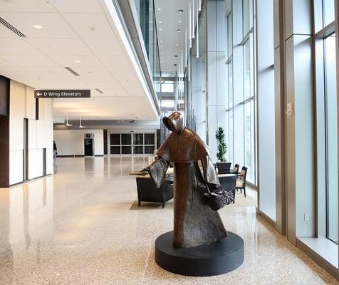 Sculpture on main floor by elevators of Mother Gamelin, who founded the Sisters of Providence in Canada in 1843.