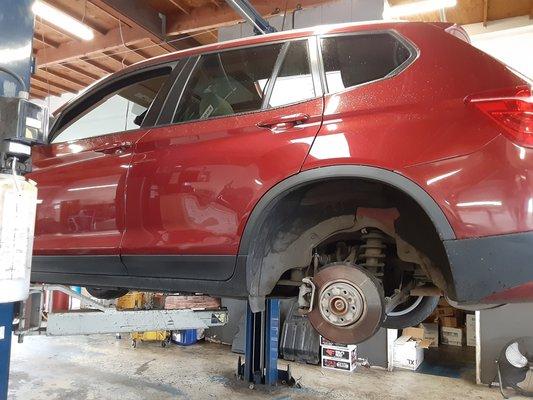 Preforming a rear brake job on a 2014 BMW X3