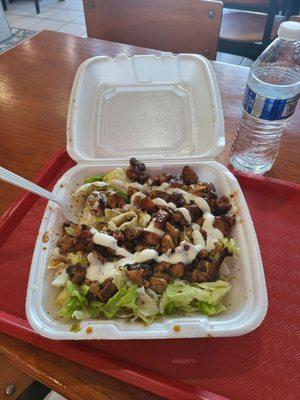 Chicken teriyaki salad and spicy!  Yum yum!