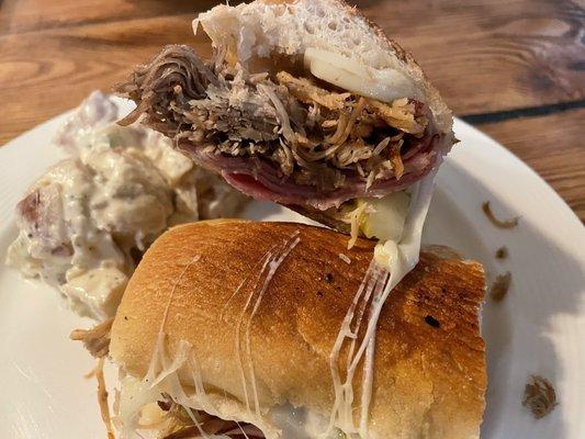 Cuban Sandwich with potato salad