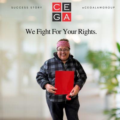 oy and relief! Another successful settlement was achieved by CEGA Law Group. Our client's smile says it all - justice has been served, and s