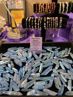 Aqua Aura Quartz is a beautiful bright blue quartz crystal created from the result of a special process involving gold.