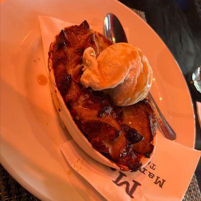 Bread pudding with vanilla ice cream