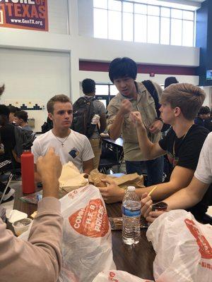 Friends having fun at lunch