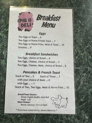 Breakfast Menu