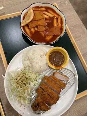 Pork Katsu and Tteokbokki with mandu (+$1)