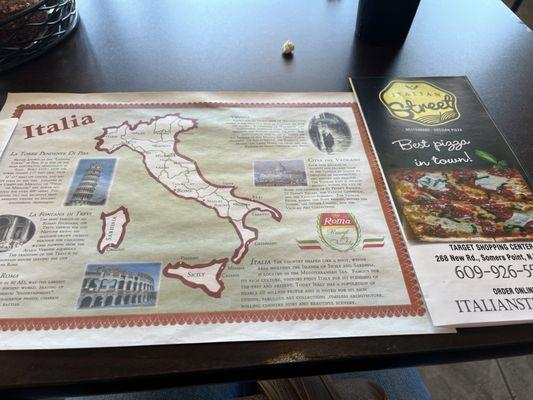 Menu and placemat.