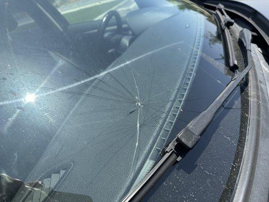 Before repair - cracked windshield