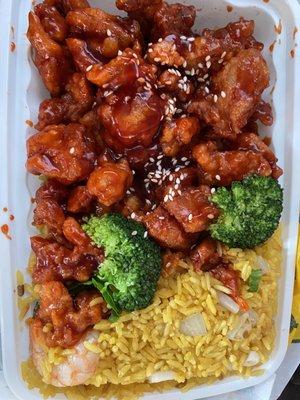 Sesame chicken with Shrimp Fried Rice