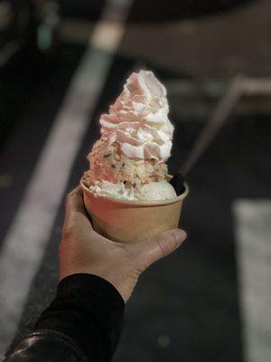 Edible cookie dough on a scoop of ice cream