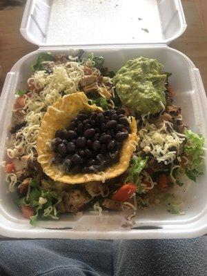 Look at this delicious salad with grilled chicken. Chicken Chicken or Steak Tortilla Salad