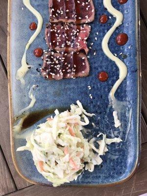 Seared tuna with wasabi coleslaw