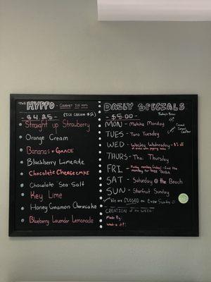 The Menu--They also sell Hyppo Pops!